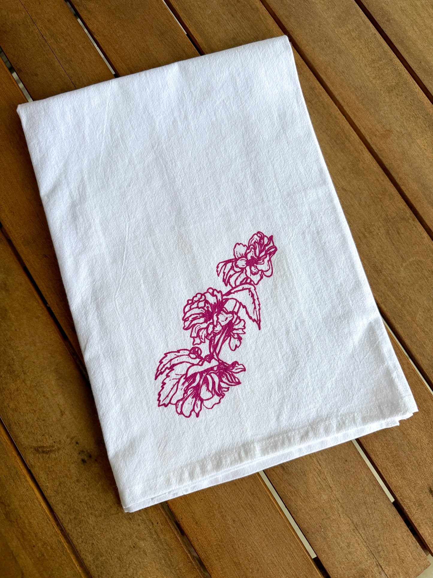 Pink Floral Flour sack Dish Towel