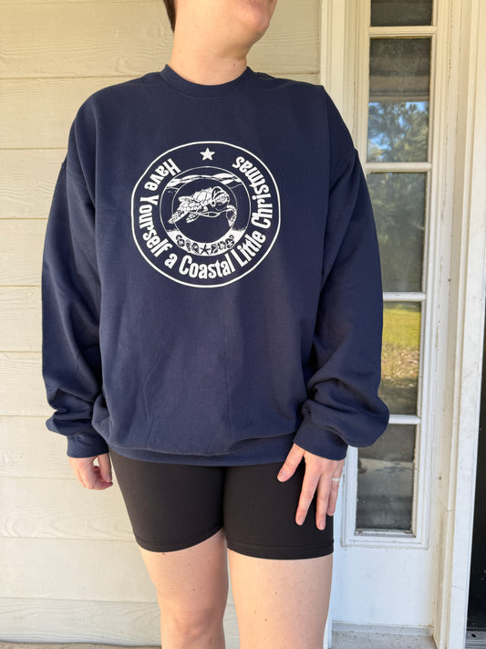 Sea Turtle Coastal Christmas Navy Blue Sweateshirt