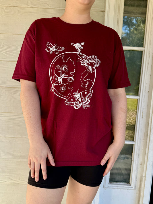 Moth Moon Maroon Tee