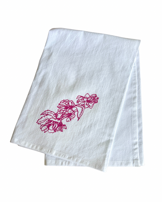 Pink Floral Flour sack Dish Towel