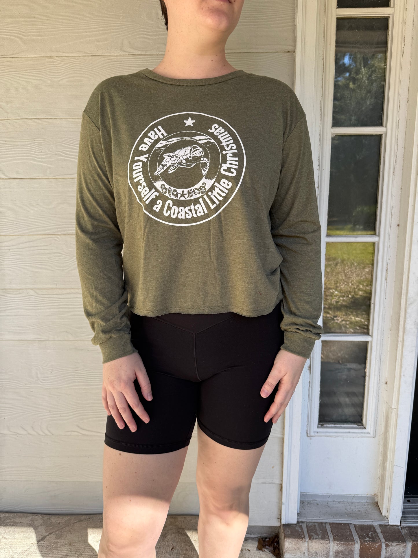 Sea Turtle Coastal Christmas Green Crop Top