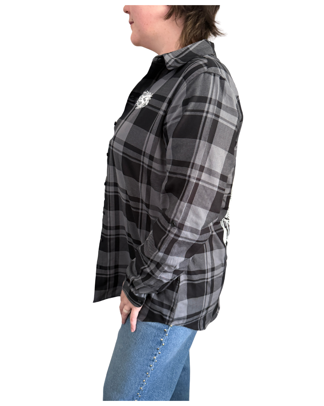 Skele Sunflower Bouquet Plaid Long Sleeve