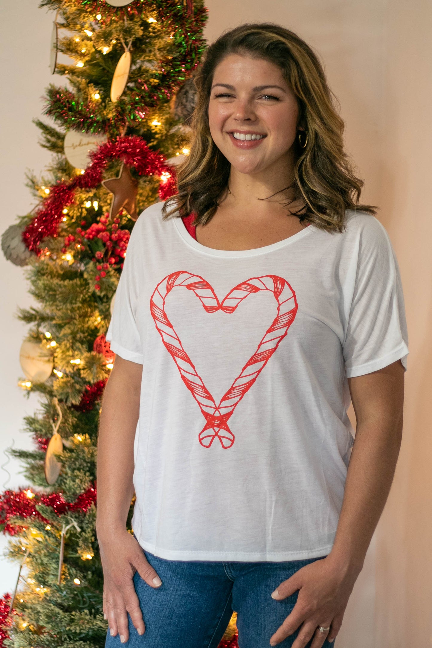 Candy Cane Heart Slouchy Tee