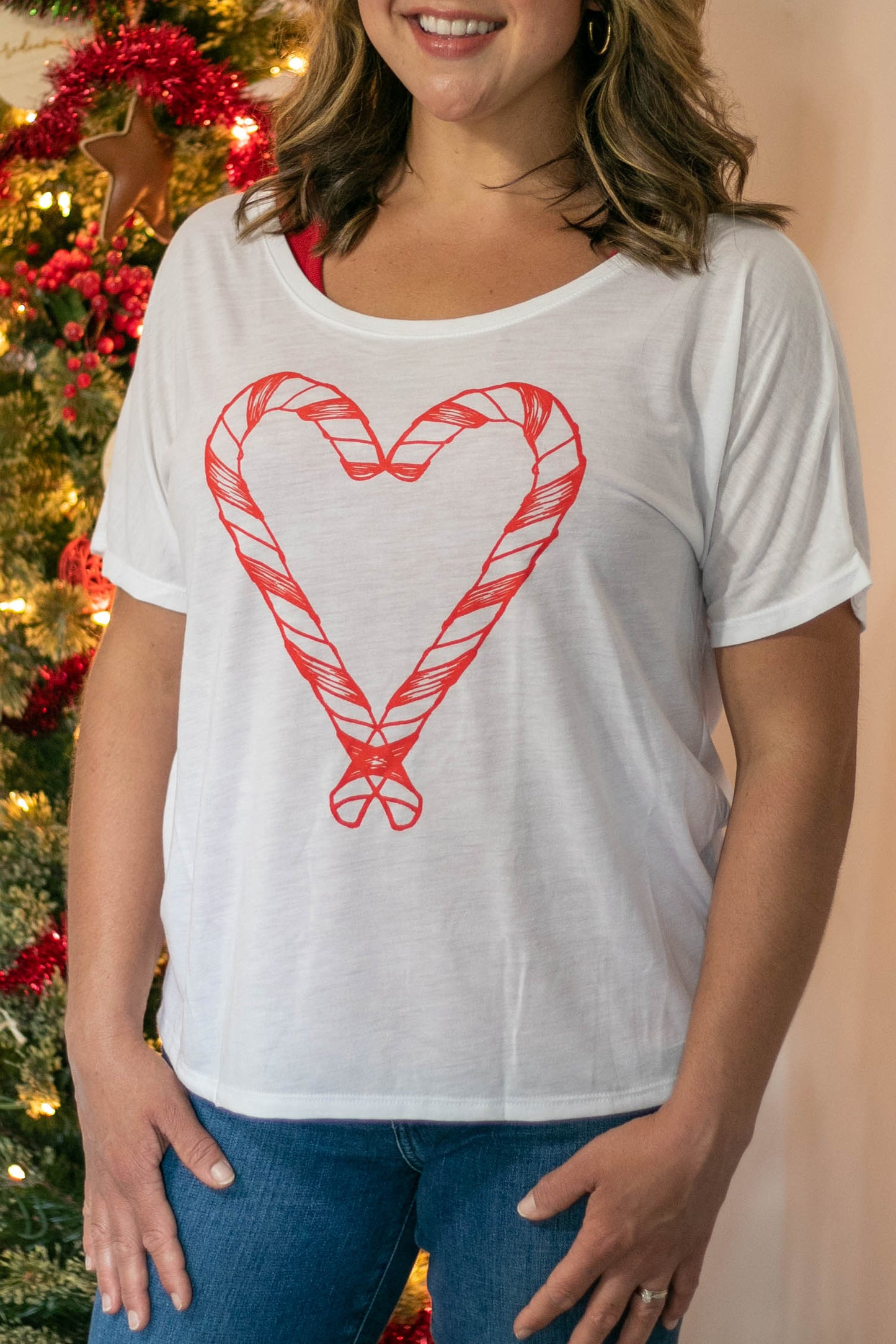 Candy Cane Heart Slouchy Tee