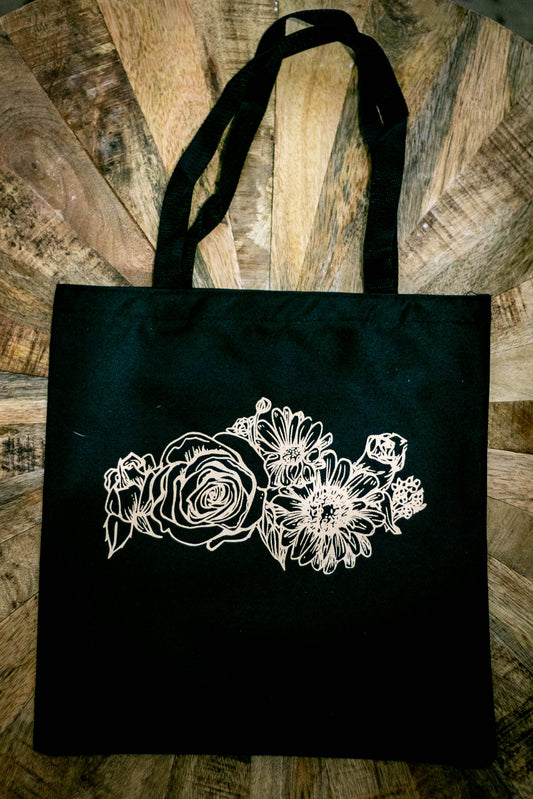 Flower Bunch Black Tote Bag