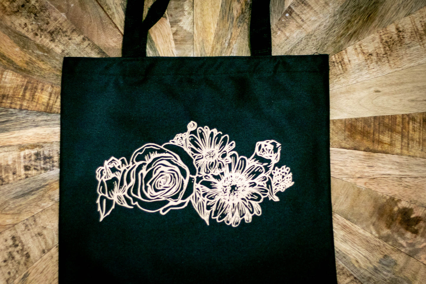 Flower Bunch Black Tote Bag