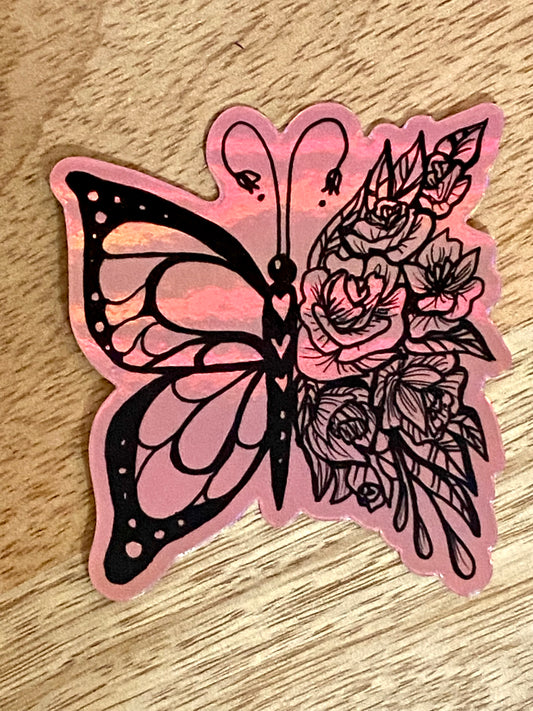 Flower Butterfly Holographic Sticker