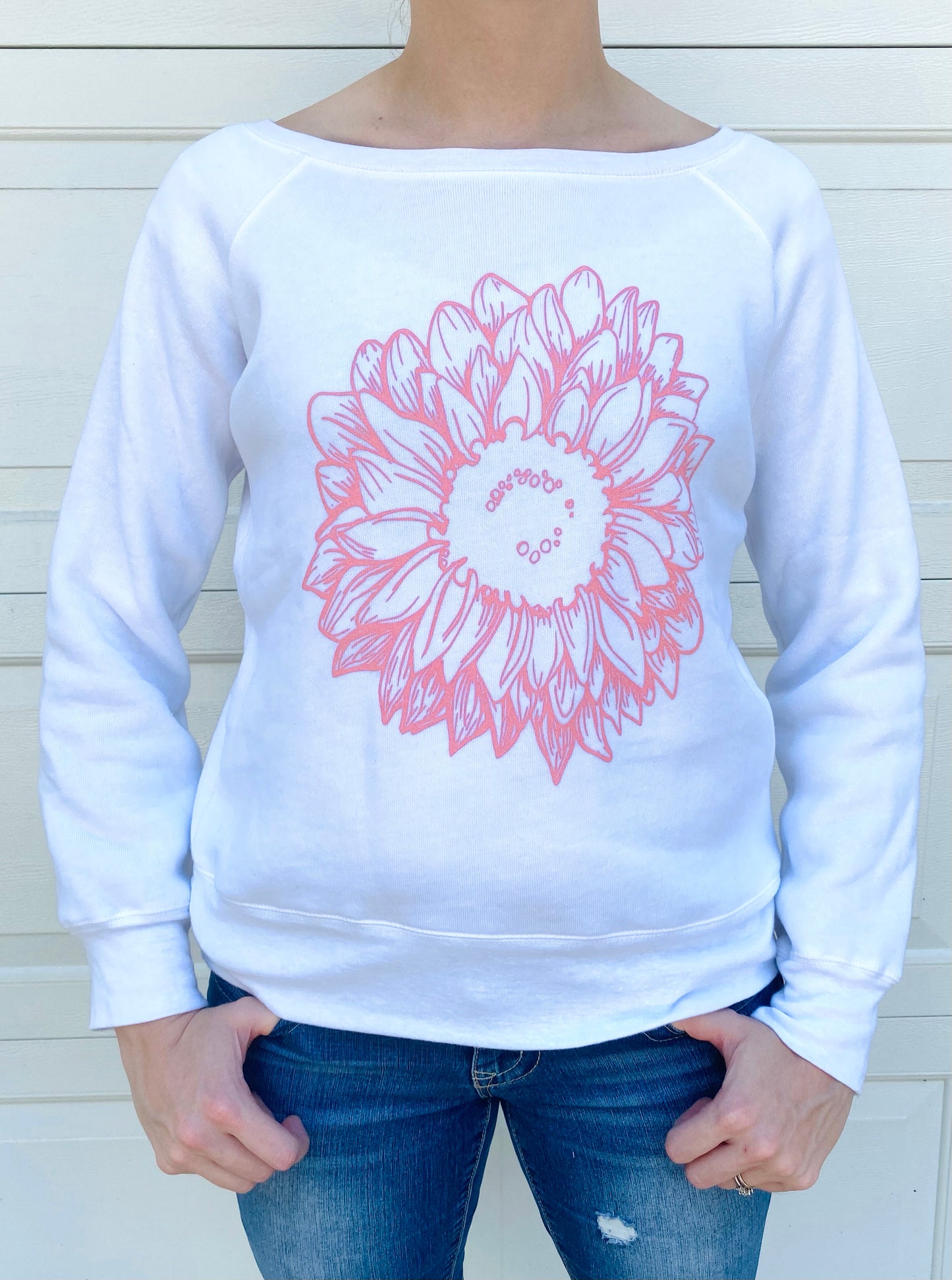 My Coziest Pink Flower Wide Neck Sweatshirt