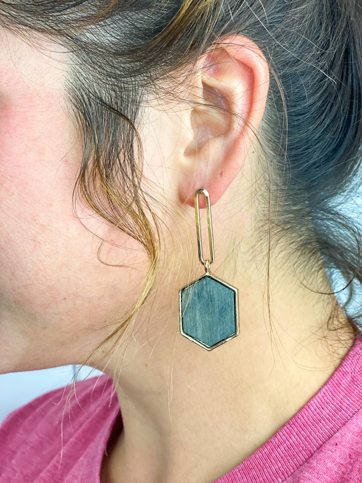 Hexagon Wood Earrings