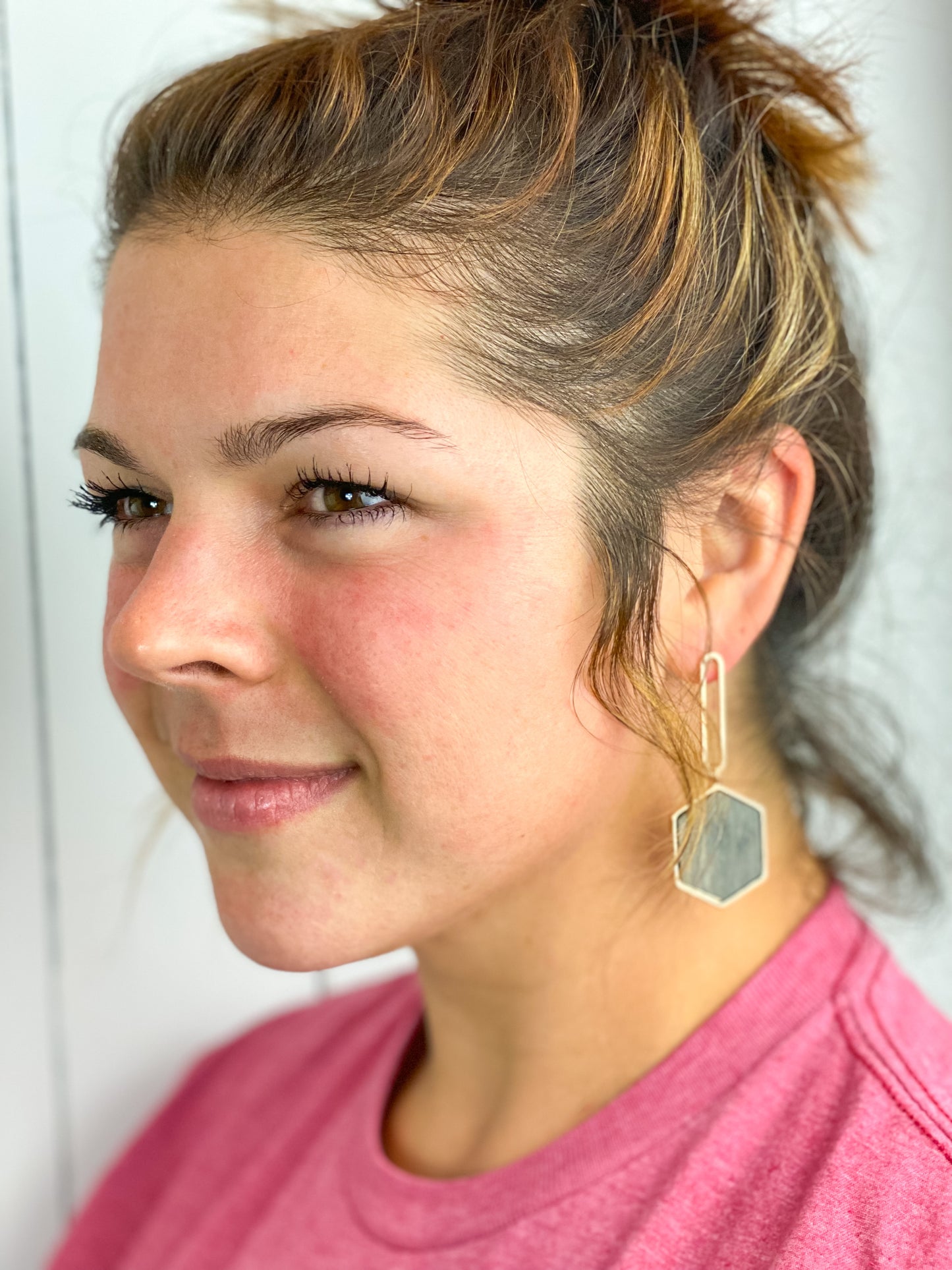 Hexagon Wood Earrings