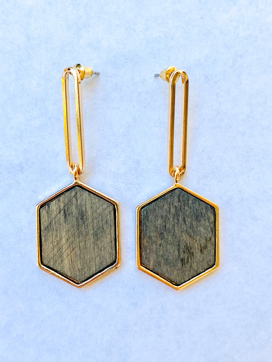 Hexagon Wood Earrings