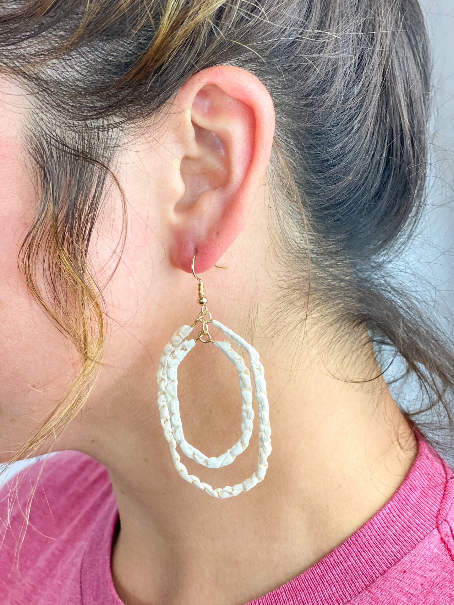 Woven White Loop Earrings