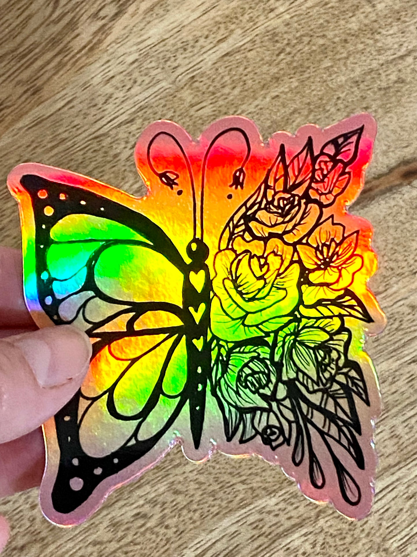 Flower Butterfly Holographic Sticker